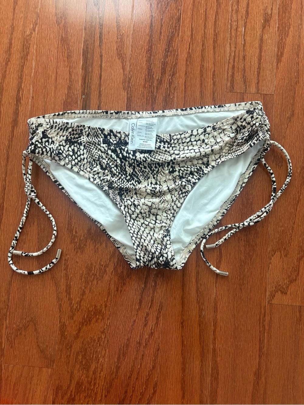 Calvin Klein Black and Beige Snake-Print Tie-Side Bikini Bottom